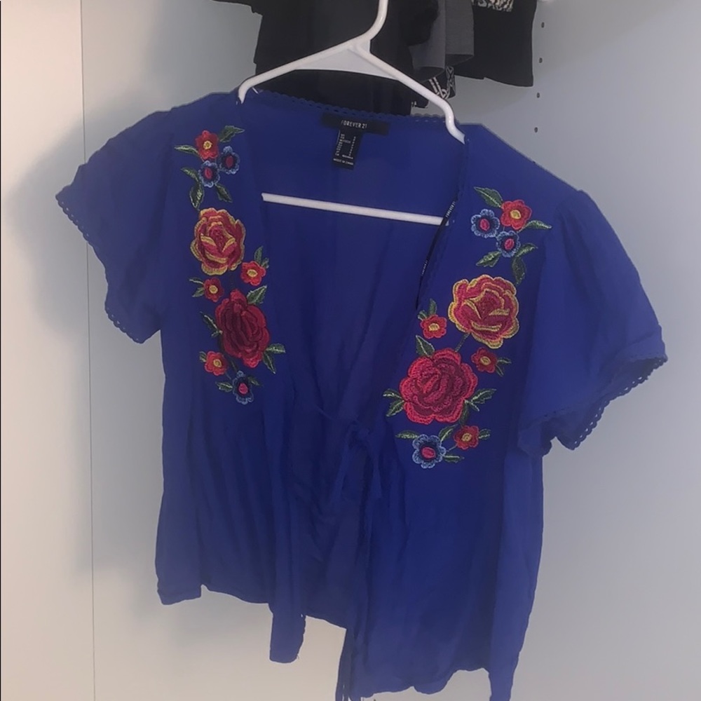 Blu embroidery bikini cover or top